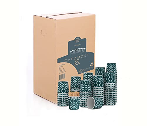 Caramont,500 Vasos Carton Desechables para Café Espresso de 4 onzas 110 ml con agitadores de madera, ecológicos y desechables, resistentes al calor