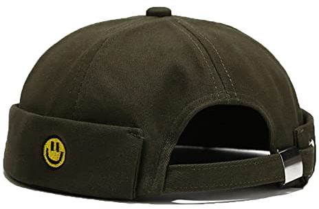 Berretto unisex Docker Cappelli Skullcap Beanie Worker Sailor Cap senza tesa Retro Rolled Cuff Skull Caps con regolabile, Smiley-verde scuro, Etichettalia unica