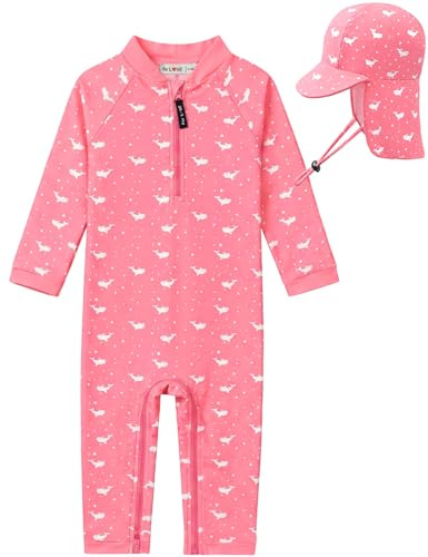 weVSwe Traje De Baño para Niñas UPF 50+ Gorro De Natación De Manga Larga para Niños Pequeños Ballena Rosa 12-18 Meses