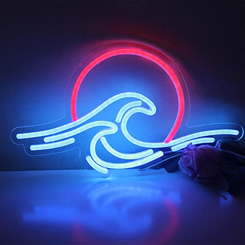 DAKABUKA Sunset & Sea - Pannello LED a forma di onda per decorazione da parete per soggiorno, camera da letto, ragazzo e ragazza, alimentazione USB (38,1 x 22,1 cm)