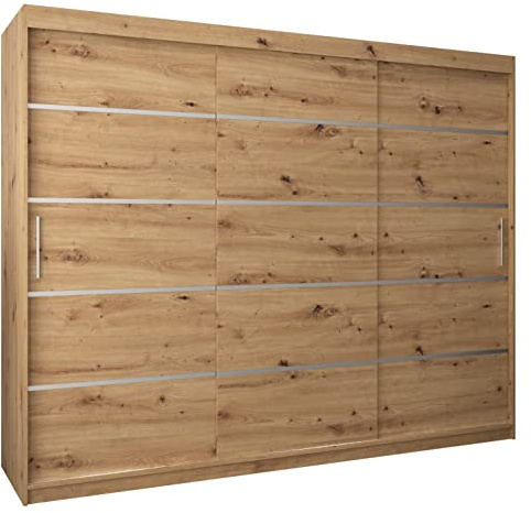 ABIKSMEBLE Armario con Puertas correderas Verona 1 250 Armario con Barra y Estante Armario de Dormitorio (Roble Artesanía)