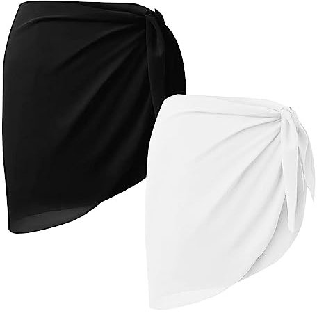 GWAWG 2 PCS plage enveloppé court maillot de Bikini sarong mousseline de soie maillot de bain enveloppé jupe maillot de bain noir