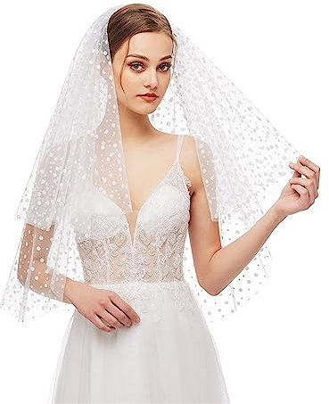 GIBZ Brautschleier Zweilagig Spitze Elegant Tüll Schleier mit Kamm für Hochzeit Junggesellenabschied, Weiß
