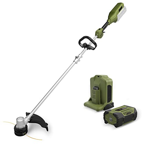 GREEN MACHINE Decespugliatore a batteria 62V 2,5Ah, diametro di taglio 40,6, tagliabordi a batteria, cambio di velocità continuo, albero pieghevole in alluminio, motore brushless ad alta efficienza.