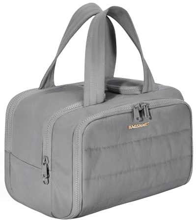 BAGSMART Reise Kulturtasche Damen Große, Weit Offene Reise-Kulturbeutel | Kosmetiktasche Make up Organizer mit Griff für Zubehör, Essentials, Toilettenartikel, Grau