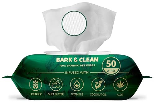 Bark & Clean Hypoallergenic Dog Wipes, 50 Wipes, Cleaning and Odour-Controlling Grooming for Paws, Body, and Butt, Perfect for Puppy and Adult Dogs Dog Wipes for Cleaning and Deodorizing, 21 cm x 23
