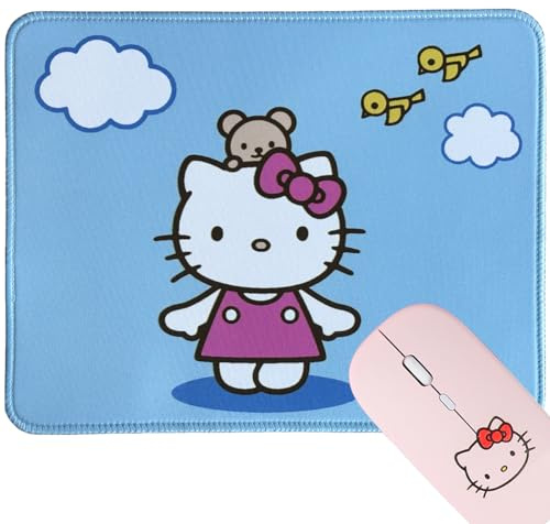 NTSEOT Hello Kitty Mouse Pad Cute Desk Accessories Hello Kitty Stuff, Kawaii Mouse Pads for Desk Computer Laptop, Hello Kitty Gifts for Mousepad for Women Girly Pink Non-Slip Base 10×8.5 in