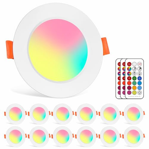 LED Spots Encastrables Ampoule RGB Couleur Changement Lampe Blanc Chaud 2700K de plafond du Jour Plafonnier Encastré 8W AC 85V-265V Spot Bulb avec Télécommande(12er Set)