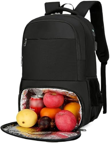 YYKSYDPT Sac à Dos Isotherme Repas pour Homme Femme, Sac à dos pour Déjeuner, Sac à Dos pour Ordinateur Portable avec Port de Chargement USB, Sac à Dos Voyage avec Sac Isotherme (Noir)