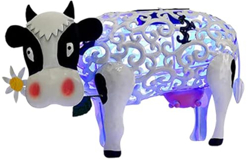 Lampe solaire de jardin en forme de vache marguerite - Statues de jardin en métal avec lumière, statues de jardin en métal de vache, lampe solaire, lampe décorative pour cour A