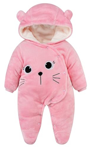 WYTbaby Bebé Niños Niñas Mono Vellón Mameluco con Capucha Manga Larga Peleles Invierno Pijama Infantil Traje de Dormir Recién Nacido Onesie, 6-9 Meses