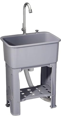 Mobiles Waschbecken, Spültisch Für Outdoor Und Camping, Kunststoff Spüle Mit Wasserhahn, Handwaschbecken Tragbar Für Garten, Outdoor-Events(Grey,60 * 40 * 76.5cm)