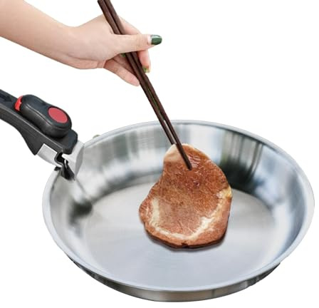 GZBMEZS Sartén antiadherente, de acero inoxidable 316, sartén de acero inoxidable con mango extraíble, ollas y sartenes antiadherentes, cocina portátil antiadherente, sartén sin revestimiento para