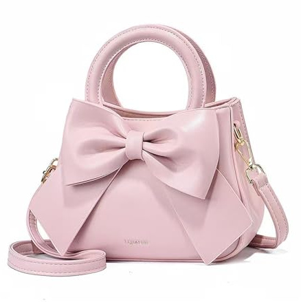 NICOLE & DORIS Piccola Borsa a Tracolla e a Spalla Donna in Pelle con Fiocco Carino - Borsetta Crossbody Delle Signore Rosa