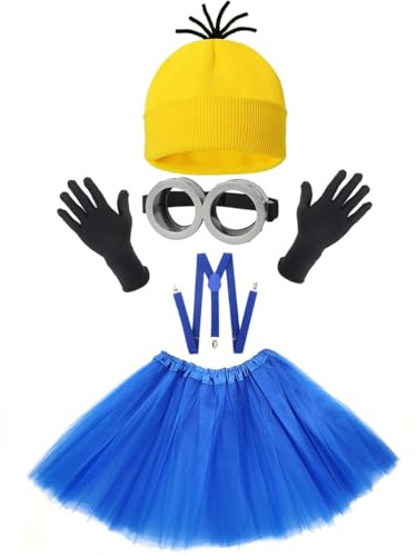 Houo iMQUVTY 5 Stück Cosplay Kostüm für Damen Herren, Brille Mütze Tutu-Rock Hosenträger Handschuhe Weihnachten-Kostüm Zubehör Costume,Ein Geburtstagsgeschenk für meine Mädchen