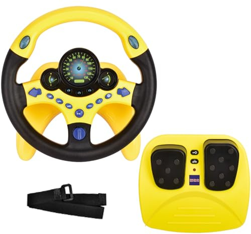 RedCrab Children's Steering Wheel Toy, 360° Rotation Car Simulator with Brake and Accelerator Pedal, Children's Steering Wheel for Car with Light, Sound and Music Function, Educational Toy Gift