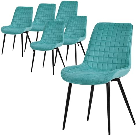 ML-Design Esszimmerstühle 6er Set, Petrol, Sitzfläche aus Samt, Schwarzes Stahlgestell, Küchenstühle mit Rückenlehne, Wohnzimmerstühle, Polsterstühle für Esszimmer, Küche & Büro, Gepolsterte Sessel