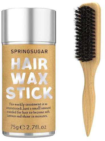 Slick Back Hair Brush & Hair Wax Stick Set for Slick Back – Boar Bristle Brush for Sleek, Control, Flyaways & Baby Hairs – Wax Stick for Women Sectioning & Parting