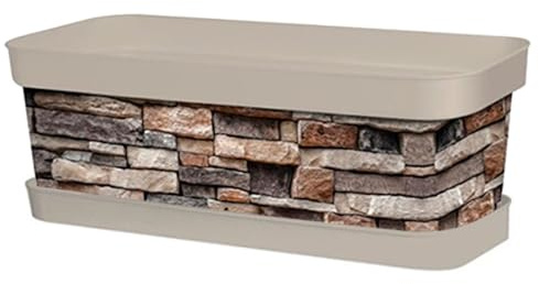 AC - Jardinera de plástico con Plato, Modelo Piedra, Tiesto, macetero, Recipiente para Plantas, Fabricada en España (Beige - 50 cm)