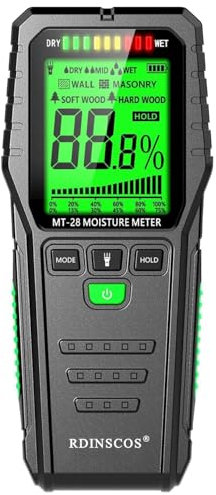 RDINSCOS Testeur d'Humidité Mur avec Écran LCD Détecteur d'Humidité Non Destructif avec 4 Modes,Humidimetre pour Murs, Maçonnerie et Béton