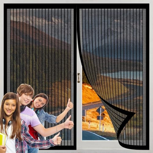 Zanzariere Magnetiche 32 x 95 cm, Facile da Installare, Apertura e Chiusura Silenziosa, Anti Freddo, Oscuramento, Insonorizzazione, Zanzariera Tenda, per Tutte Le Porte e Finestre, Nero