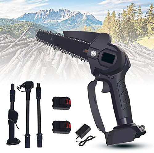 Élagueur sur Perche sans Fil, 21V avec Batterie, Mini Tronçonneuse Scie Électrique Télescopique 6 Pouces, 6m/s, Tige d'Extension Jusqu'à 1.8 m, Tête Inclinable