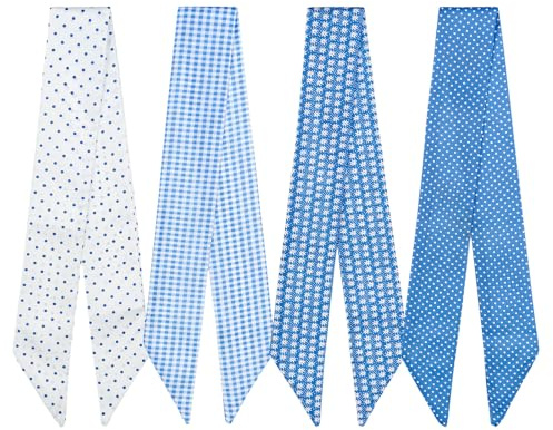 QIUTIMIY 4 Pack Purse Scarf Handbags Skinny Twill Hair Scarves Narrow Neck Scarf Band Women Fashion Accessories Bag Charms