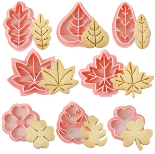 PTaizjjz Leaves Cookie Cutter Set,8 Leaf Shapes Cookie Fondant Biscui Cutters,Plastic Cutter for DIY Biscuit Cake Pastry Tools