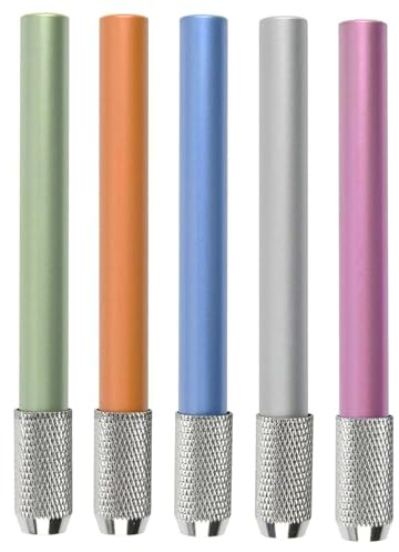 LEEQBCR 5 PCS Stiftverlängerung, Farbe Bleistiftverlängerung, Verstellbar Aluminiumlegierung Aluminium Bleistift Extender für Schule Malatelier Schreibgerät, Silber, Orange, Rosa, Blau, Grün