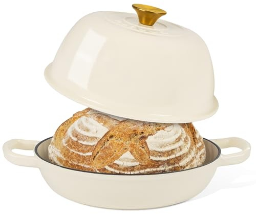 Enamelled Cast Iron Dutch Oven Pot – Dutch Oven For Sourdough Bread Baking – Cast Iron Bread Pot – cream, 6 Quarts, 26cm – by Nuovva
