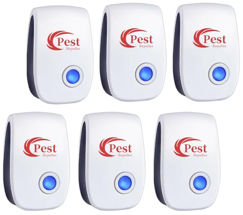 Repelente Ultrasónico de Plagas, 6 Pack Electrónico Repelente Control de Plagas, Repelente Ultrasónico Mosquitos para Anti Mosquitos, Moscas, Ratones, Cucarachas, Arañas, Roedores