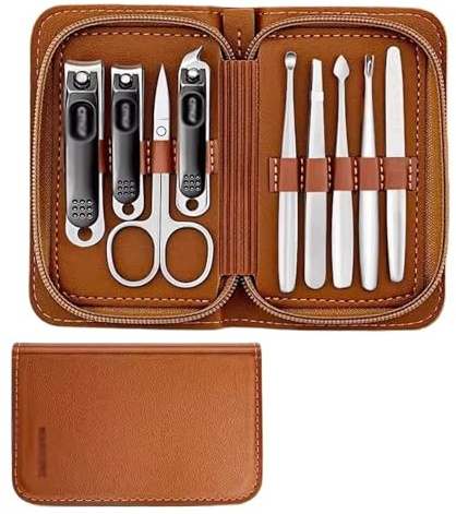 JIANBOHAIRS Kit de manicura Pedicure Tools for Nail Gris Ranure for Uñas Anti-salpicaduras Cortador de Uñas Especiales Conjunto de Cortauñas para Mujeres Pinzas de Pico de Halcón Reparación (Brown)