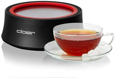 Cloer 6700 Elektrisches Stövchen, Warmhalteplatte für Tee & Heißgetränke, Heizelement im Stein, Edelstahlplatte Ø 14 cm, kabellose Nutzung, 300 W, Schwarz