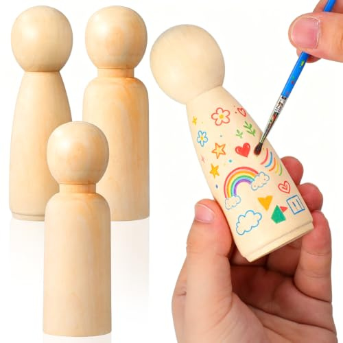Gadpiparty 4 StüCk HolzpüPpchen Zum Bemalen Unvollendete Holzpflockpuppen Aus Unlackiertem Holz FüR Diy-Holzbasteln Malen Dekorieren Kinderhandwerk Bastelprojekte
