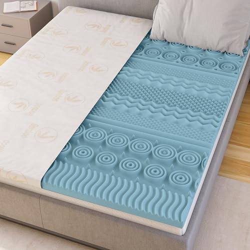 CATAVANA - Surmatelas 90x200 cm - Mousse à Mémoire de Forme Avec Gel 5 cm + Housse Bambou - Confort Ergonomique avec 13 Zones de Soutien - Parfait pour Matelas 1 Place, Clic-Clac et Canapé Convertible