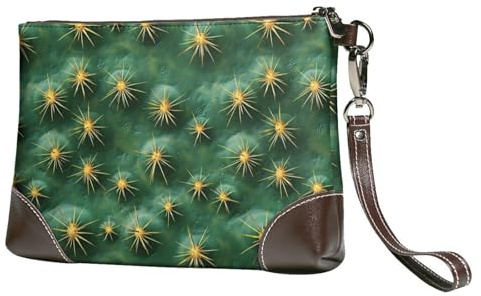 Novastar Small Clutch Purses for Women - Cactus Pattern Print Leather Fashion Wristlet Wallets with Wrist Strap