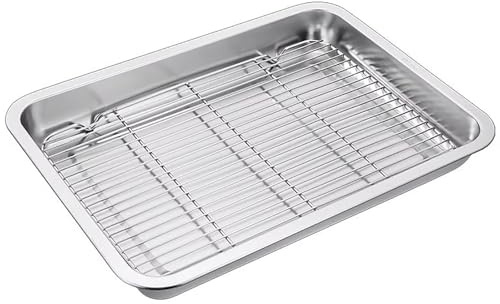 YCYHXJB Plat Four INOX avec Grille, Plaque Cuisson Four, Bac Vidange Plateau INOX pour Cuisine et Magasin de Poulet Frit(45 * 35 * 4.8cm/17.7 * 13.8 * 1.9in)