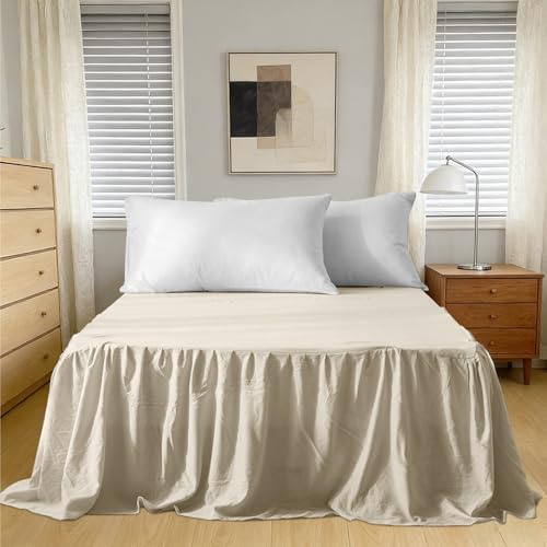 Tutamaz Volant Cache-lit élégant avec volants Wrap Around Style Jupe de lit à envelopper Housse de lit Ruffled Solid Bed Rock (140 x 200 cm, hauteur 45 cm) Beige