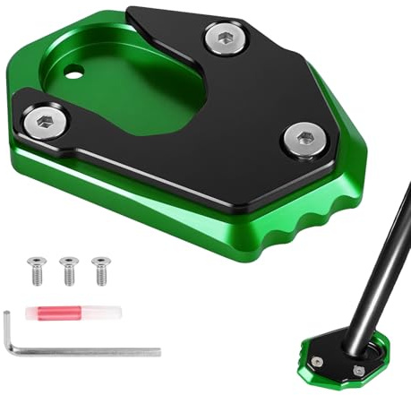 EXLECO Motorrad Seitenständer Vergrößerungsplatte, Eloxieren CNC-Alu, Grün | Motorrad Ständerplatte kompatibel mit Kawasaki Z650 Z900 Z900 RS/SE Z1000(SX) Z800 ER-6N/6F ZX-6R Ninja 300 650 1000 1000SX