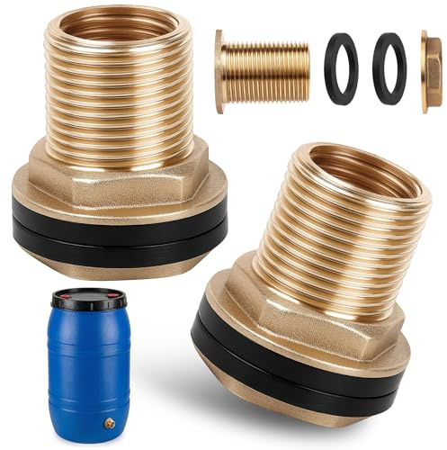 2PCS Regentonnendurchführung,Tankdurchführung IG 3/4 Zoll x AG 1 Zoll | Messing Tankdurchführung 1 Zoll,Tankverschraubung mit 4 Dichtungen, Wassertank Anschluss für Wasserhahn, Tanks und Fässer