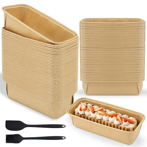 Yuaerbuo 54 moldes para tartas de papel para repostería desechables, rectangulares, para fresadoras de aire y tartas de papel antiadherente, Lmini plato de cocción para Plumcake, resistente a 220 °C