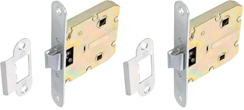 Amig - Picaporte Unificado para Puertas de Madera - Cerradura para Puerta Interior - Cierre de Embutir de Acero Latonado - Entrada 50 mm - Acabado: Niquelado (Paquete de 2)