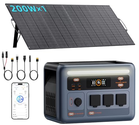 IEE 1800W/1024Wh Generador solar con 200W Panel, Estación de Energía | Generador solar(3600W Pico) Carga del 0 al 80% en 45 min, 11 Puertos de salida UPS, Control por Aplicación