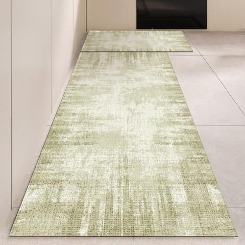Alfombra Cocina 50X80Cm Verde Beige Alfombra Vinilica Cocina Cuero,Modernas Lavable Antideslizante Anti Fatiga para Pasillo, Comedor,Hogar Alfombrilla Cocina