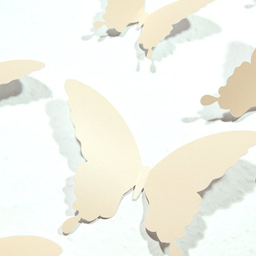 Wandkings 3D Deko Schmetterlinge - Wähle eine Farbe - Beige - 12 Stück - mit Klebepunkten zur Fixierung