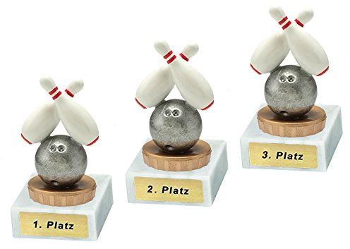 RaRu 3 Bowling-Pokale mit Wunschgravur und Resin-Klebefigur