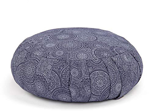 Bodhi Cuscino da meditazione ZAFU | Ø 34 cm | Collezione Maharaja | Cuscino da yoga con pieghe elastiche e maniglia | Rivestimento in 100% cotone | Cuscino con imbottitura farro biologica |