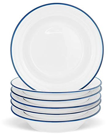 Nicola Spring Farmhouse Soup Plates 9 Inch (22cm) - Set of 6 White Porcelain Rustic Country Cottage Deep Dish Bowls for Soup, Stew & Cereal