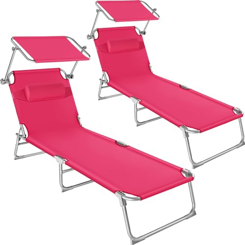tectake 2er Set Sonnenliege - leicht und klappbar, leichte Liege für Camping und Garten, Perfekter Liegestuhl mit Dach, transportable und zusammenklappbar mit Griff