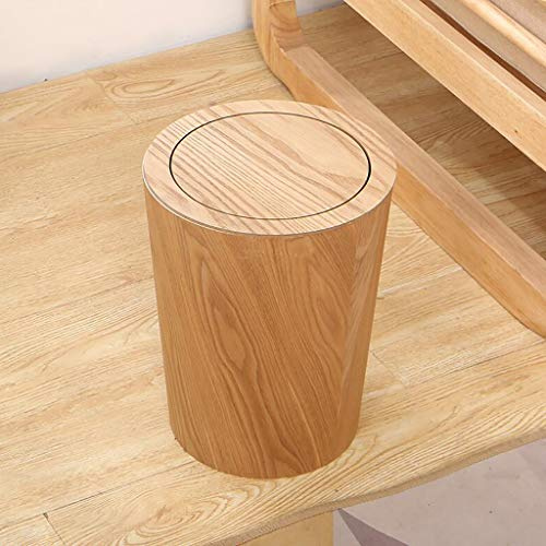 courti Holz Mülleimer mit Schaukeldeckel, runde Küche Mülleimer, kleine Abfalleimer Papierkorb für Büro Badezimmer Wohnzimmer B 19x19x30cm (7x7x12inch)